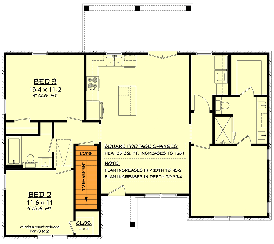Plan 52058HZ: Charming Modern Farmhouse House Plan with Three Bedrooms and Open Layout - Floor Plan - Basement Stairs Location - Country, Farmhouse, Modern Farmhouse, Traditional