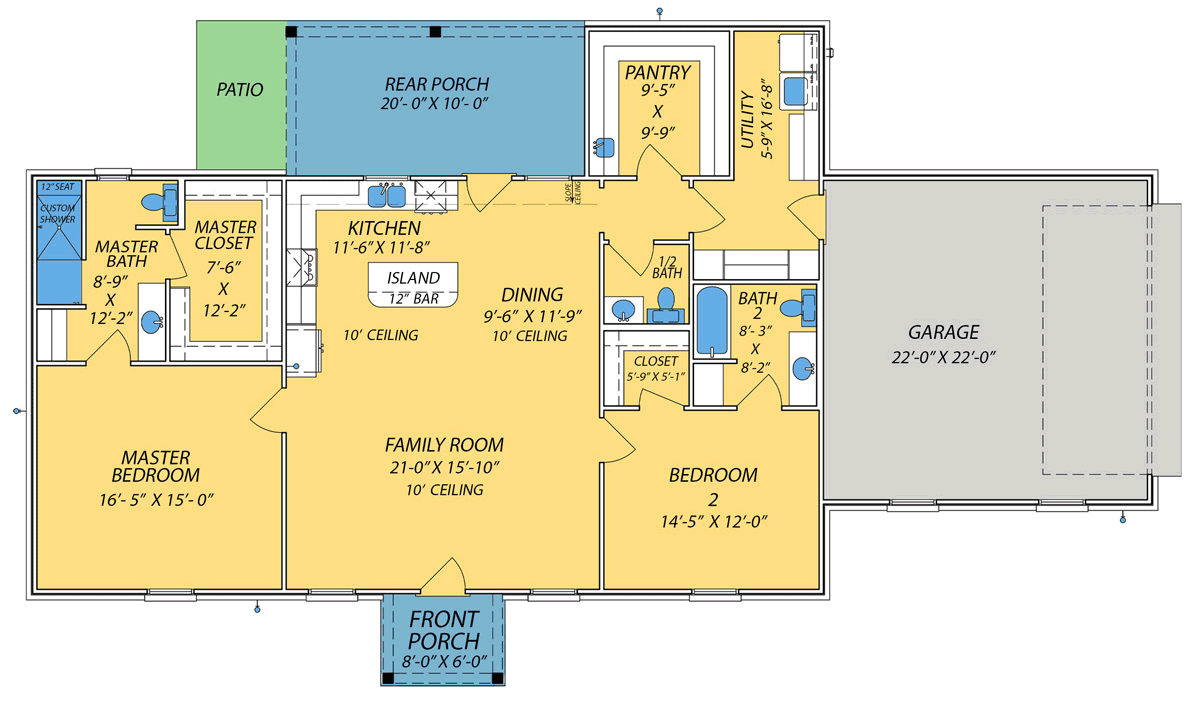 Plan 83973JW: Southern Ranch House Plan with Two Bedrooms and Two-Car Garage - Floor Plan - Image #9 - Ranch, Southern, Traditional