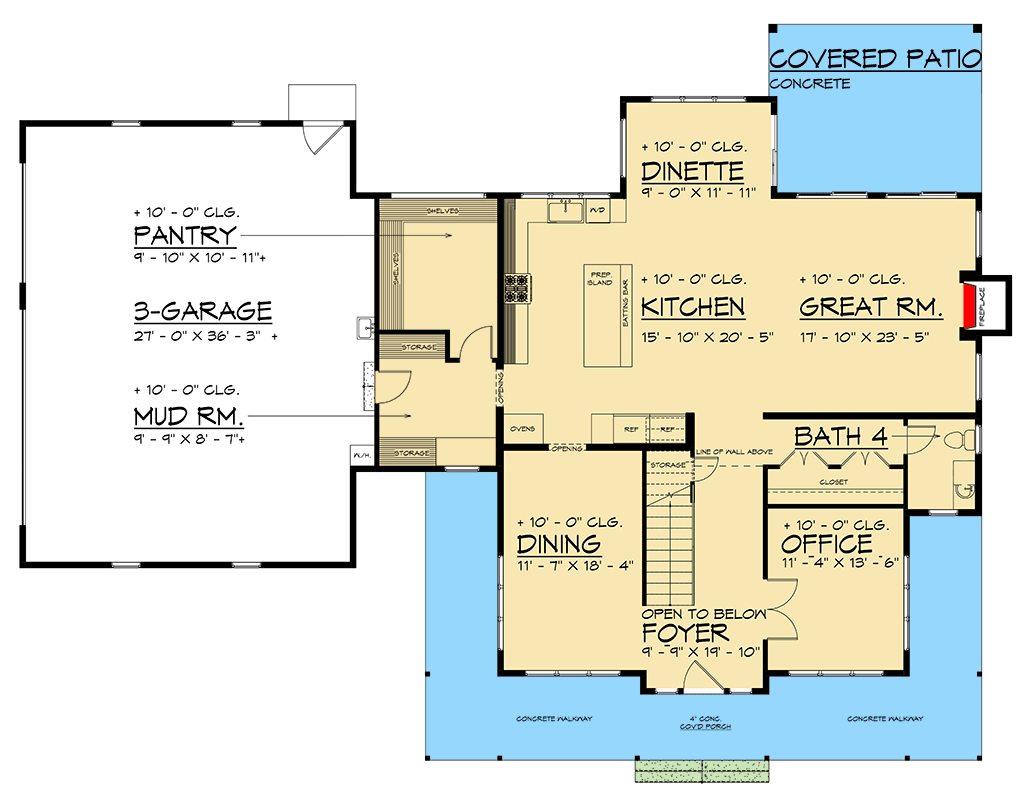 Plan 666322RAF: Contemporary Modern Farmhouse House Plan with 4 Bedrooms and 3-Car Garage - Floor Plan - Main Level - Contemporary, Modern Farmhouse