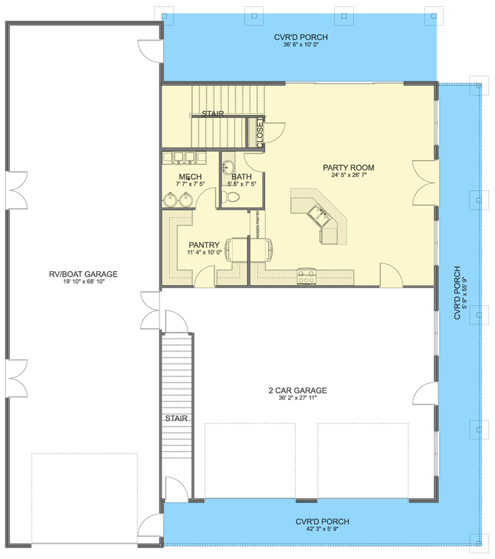 Plan 61770UT: Contemporary Modern Plan with 3 Bedrooms and Expansive Garage Space - Floor Plan - Main Level - Carriage, Contemporary, Modern