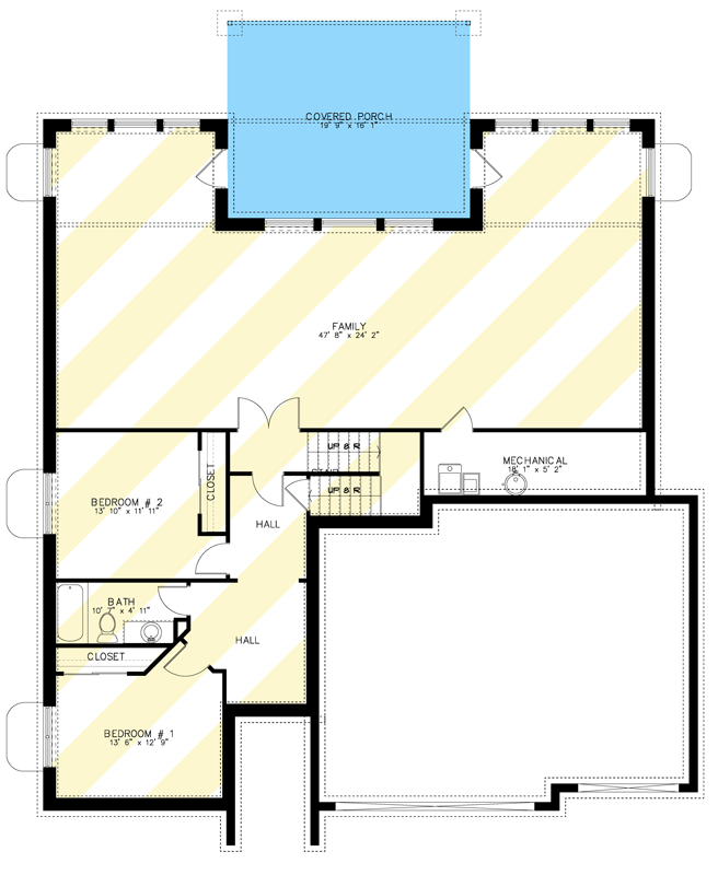 Plan 61771UT: Craftsman Style House Plan with Two Bedrooms and Three Car Garage - Floor Plan - Optionally Finished Basement - Craftsman, Traditional
