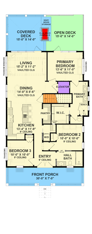 Plan 765063TWN: Coastal Cottage House Plan with Three Bedrooms and Drive Under Garage - Floor Plan - Main Level - Beach, Coastal, Cottage, Low Country, Southern, Vacation