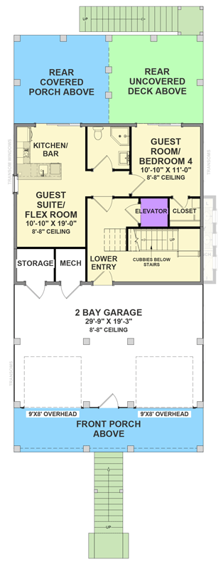 Plan 765063TWN: Coastal Cottage House Plan with Three Bedrooms and Drive Under Garage - Floor Plan - Lower Level - Beach, Coastal, Cottage, Low Country, Southern, Vacation
