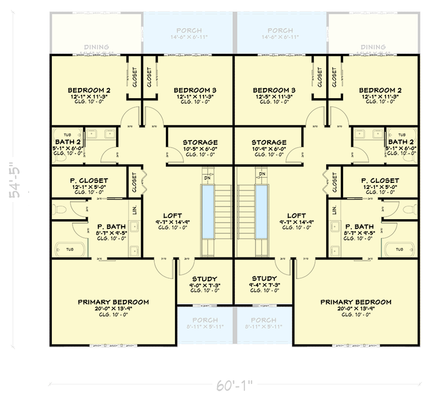 Plan 850057PKE: Modern Farmhouse Duplex House Plan with Three Bedrooms Per Unit - Floor Plan - Image #8 - Country, Farmhouse, Traditional