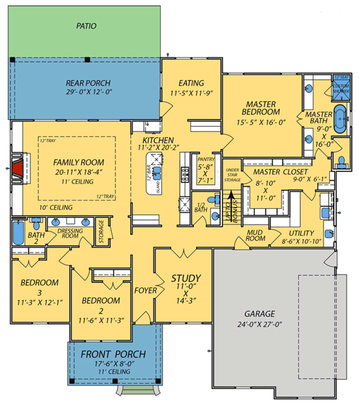 Plan 83974JW: Southern Farmhouse House Plan with Split Bedrooms and Optional Bonus Room - Floor Plan - Image #5 - Farmhouse, Southern, Traditional