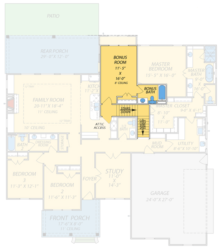 Plan 83974JW: Southern Farmhouse House Plan with Split Bedrooms and Optional Bonus Room - Floor Plan - Image #6 - Farmhouse, Southern, Traditional