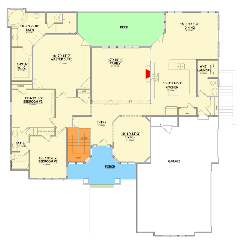 Plan 849173PGE: Elegant European Style House Plan with Three Bedrooms and Three-Car Garage - Floor Plan - Main Level - European, French Country, Traditional