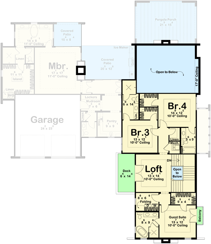 Plan 623673DJ: Coastal Contemporary House Plan with Four Bedrooms and Two-Story Great Room - Floor Plan - Image #20 - Coastal Contemporary, Contemporary, Florida-Style