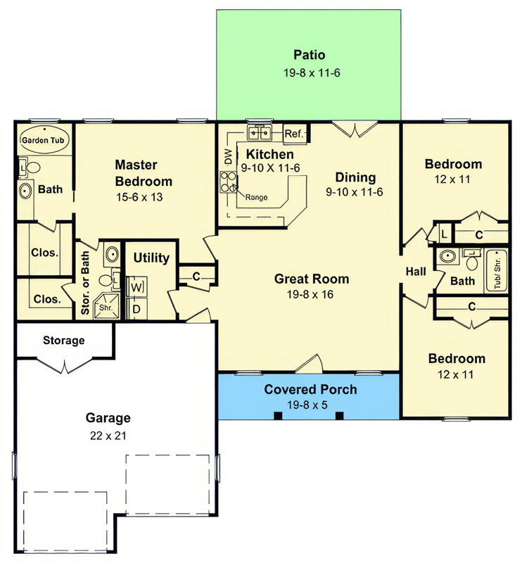 Plan 51403MM: Charming Three Bedroom Modern Farmhouse House Plan with Two Car Garage - Floor Plan - Image #4 - Modern Farmhouse, Ranch, Traditional