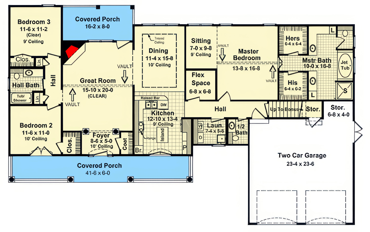 Plan 51406MM: European Farmhouse House Plan with Three Bedrooms and Bonus Room - Floor Plan - Main Level - European, Farmhouse, Ranch