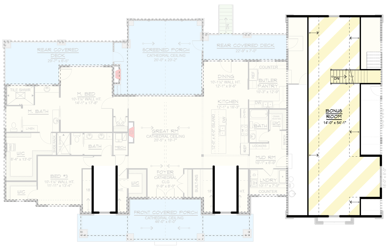 Plan 135473GRA: Spacious Farmhouse House Plan with Three Bedrooms and Expansive Bonus Room - Floor Plan - Optionally Finished Bonus - Country, Craftsman, Farmhouse, New American, Traditional, Transitional