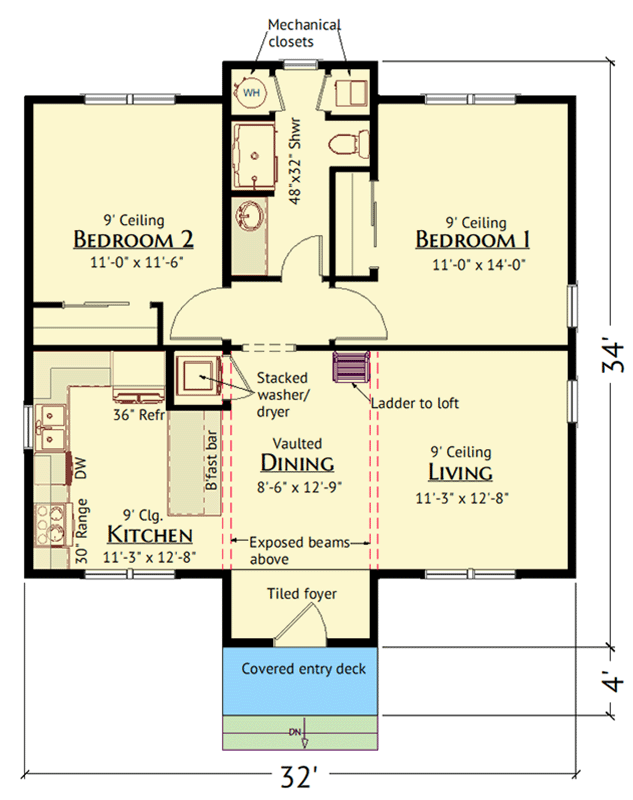 Plan 180030VNW: Modern Cottage House Plan with Two Bedrooms and Versatile Loft Space - Floor Plan - Image #6 - Cottage, Modern