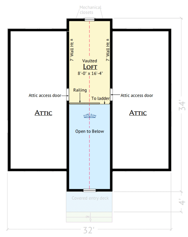 Plan 180030VNW: Modern Cottage House Plan with Two Bedrooms and Versatile Loft Space - Floor Plan - Image #7 - Cottage, Modern