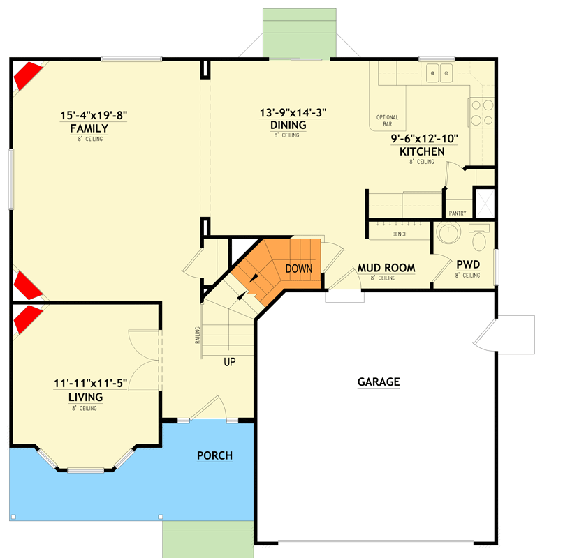 Plan 849177PGE: Traditional Craftsman House Plan with 5 Bedrooms and 2,182 Square Feet - Floor Plan - Main Level - Country, Craftsman, Farmhouse, Traditional