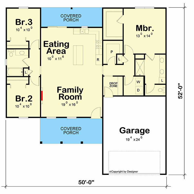 Plan 42783DB: Modern New American House Plan with Three Bedrooms and Two Baths - Floor Plan - Image #6 - Craftsman, Farmhouse, Modern Farmhouse, New American, Ranch