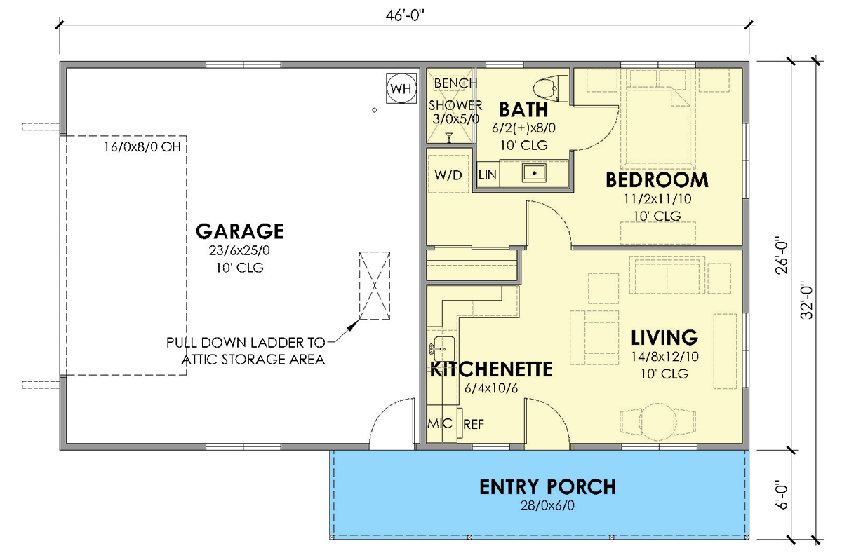 Plan 470322REY: Charming One Bedroom Modern Farmhouse ADU House Plan - Floor Plan - Image #7 - Cottage, Country, Modern Farmhouse