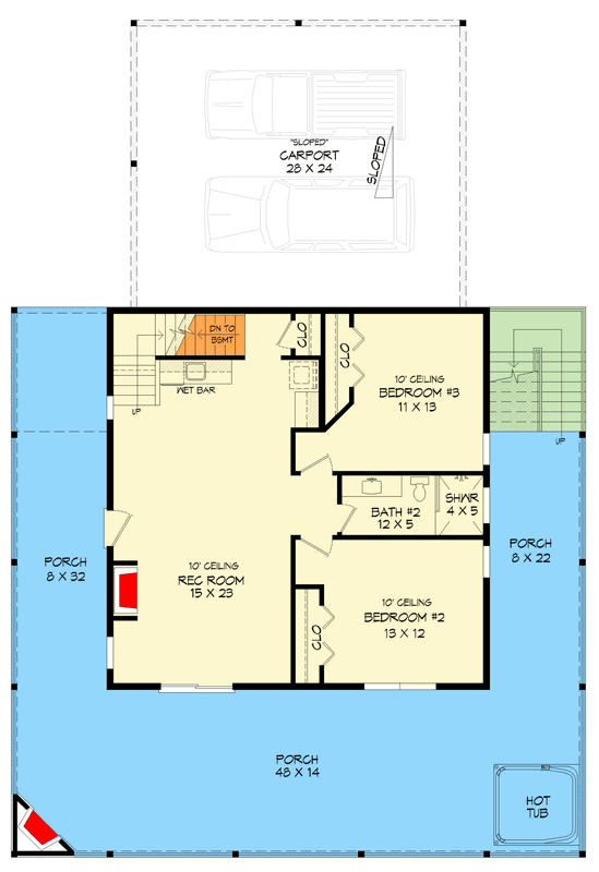 Plan 680705VR: Modern Mountain House Plan with Four Bedrooms and Expansive Decks - Floor Plan - Main Level - Modern, Mountain