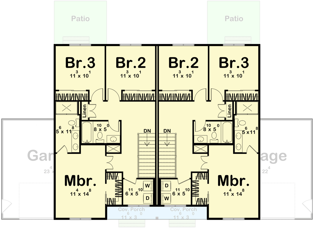 Plan 623674DJ: Modern Farmhouse Duplex House Plan with Three Bedrooms and Attached Garages - Floor Plan - Image #17 - Modern Farmhouse, New American