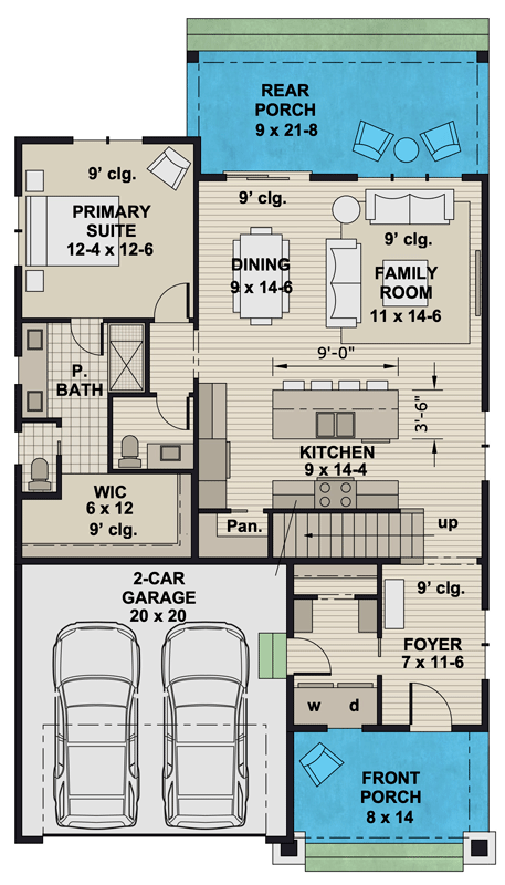 Plan 140075RK: Craftsman Inspired House Plan with 3 Bedrooms and 2-Car Garage - Floor Plan - Main Level - Craftsman, Farmhouse, Traditional