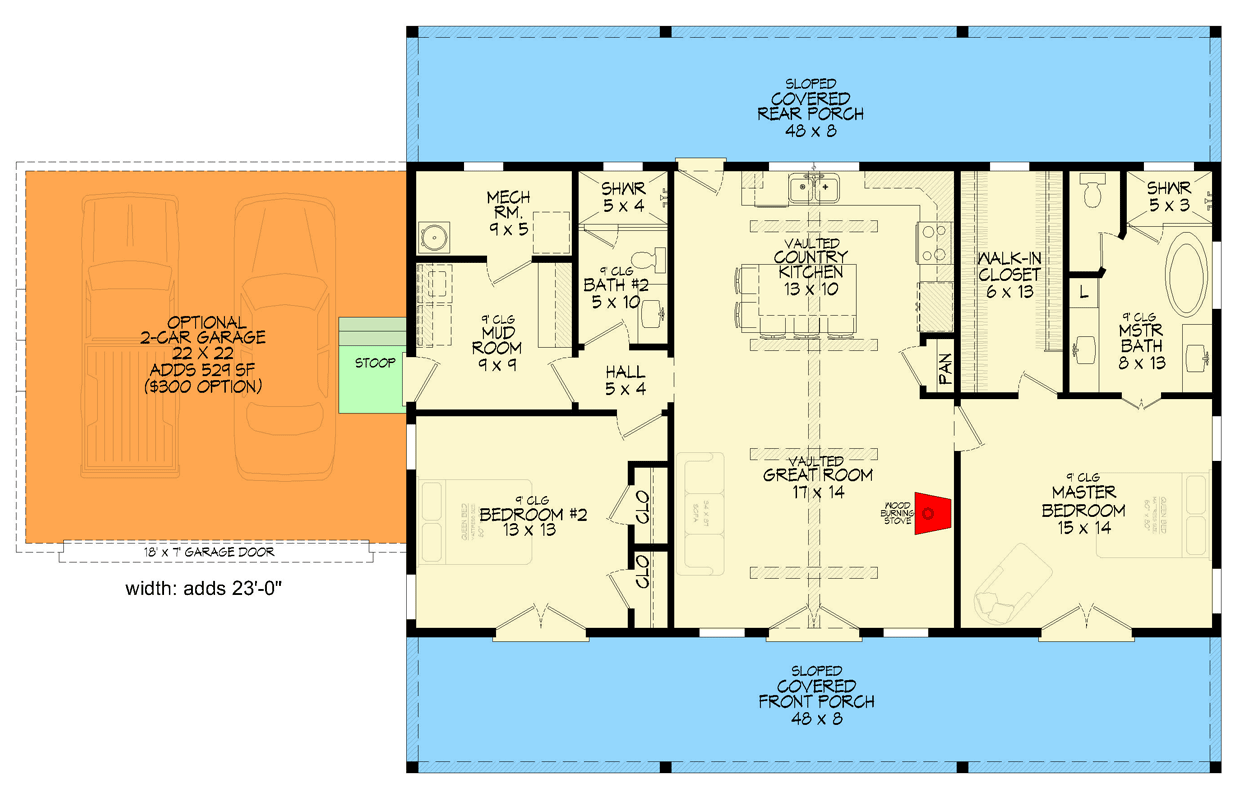 Plan 680707VR: Farmhouse House Plan with Two Bedrooms and Expansive Covered Porches - Floor Plan - Image #6 - Farmhouse, Traditional