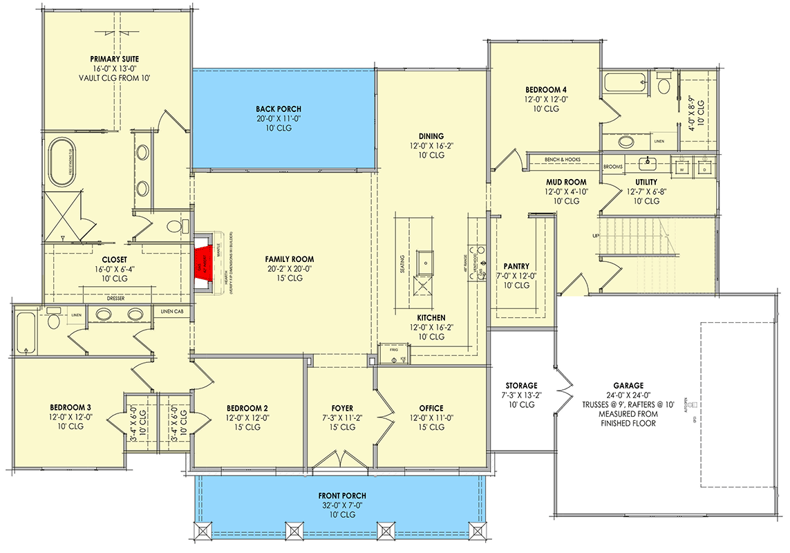 Plan 818222JSS: Modern Farmhouse House Plan with 4 Bedrooms and Attached Garage - Floor Plan - Image #10 - Country, Hill Country, Modern Farmhouse, Mountain