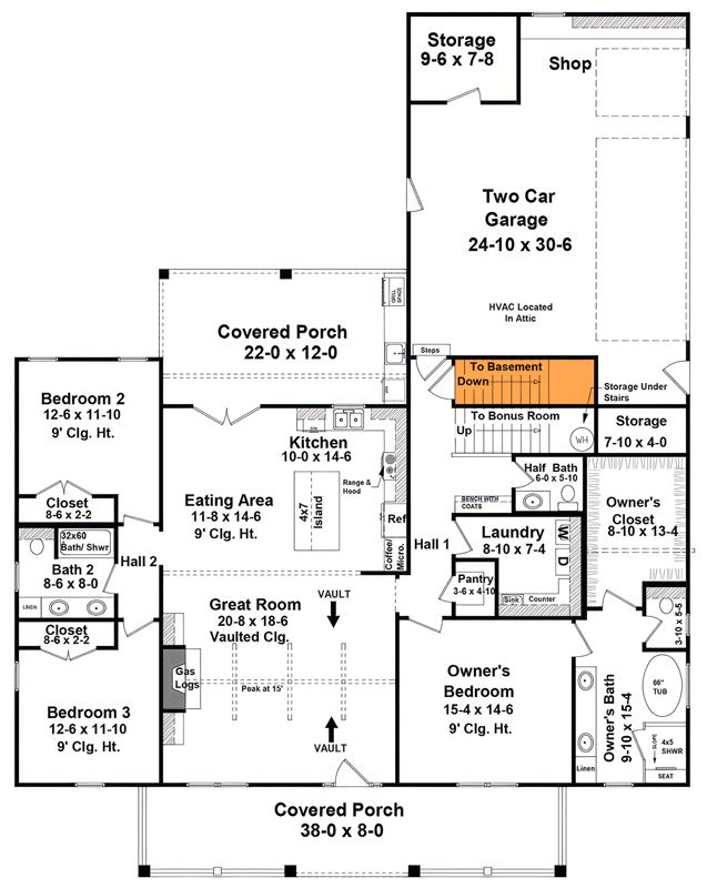 Plan 51411MM: Modern Farmhouse House Plan with Three Bedrooms and Expansive Porches - Floor Plan - Basement Stairs - Country, Modern Farmhouse, Traditional