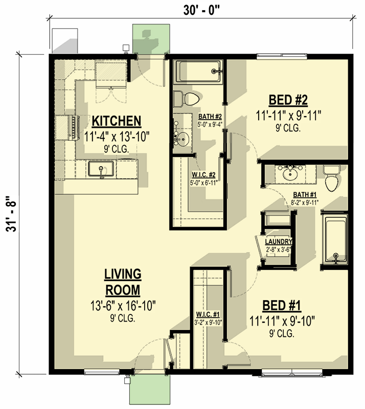 Plan 307753RAD: Charming Craftsman House Plan with Two Bedrooms and Nine-Foot Ceilings - Floor Plan - Image #14 - Country, Craftsman