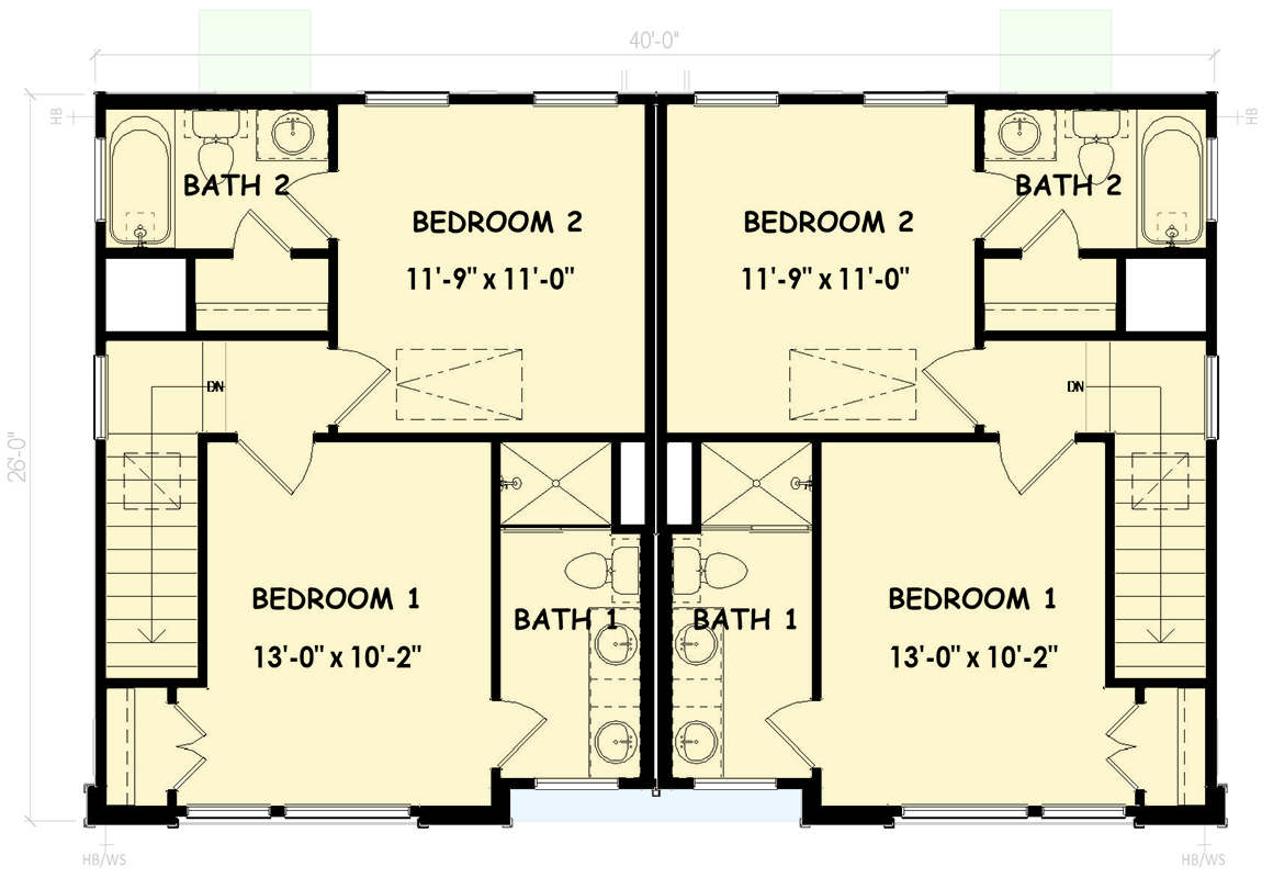 Plan 100379GHR: Contemporary Multi-Family House Plan with Two Bedrooms and Modern Style - Floor Plan - Image #3 - Contemporary