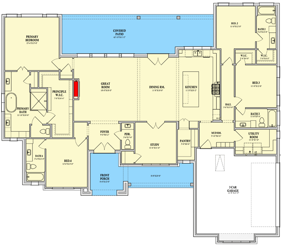 Plan 440056PWL: Modern Transitional House Plan with 4 Bedrooms and 2,924 Square Feet - Floor Plan - Image #6 - Modern Farmhouse, New American, Transitional