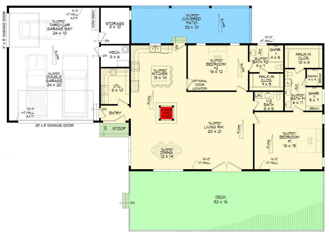 Plan 680709VR: Mid Century Modern Ranch House Plan with Two Primary Suites - Floor Plan - Image #10 - Mid Century Modern, Modern, Ranch, Vacation