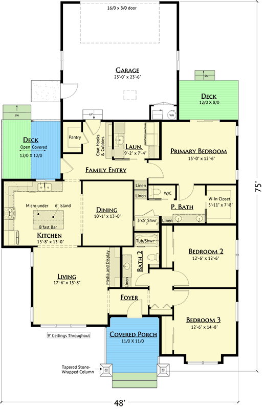 Plan 180032VNW: Craftsman Mountain Ranch House Plan with Three Bedrooms and Attached Garage - Floor Plan - Image #10 - Craftsman, Mountain, Ranch, Rustic