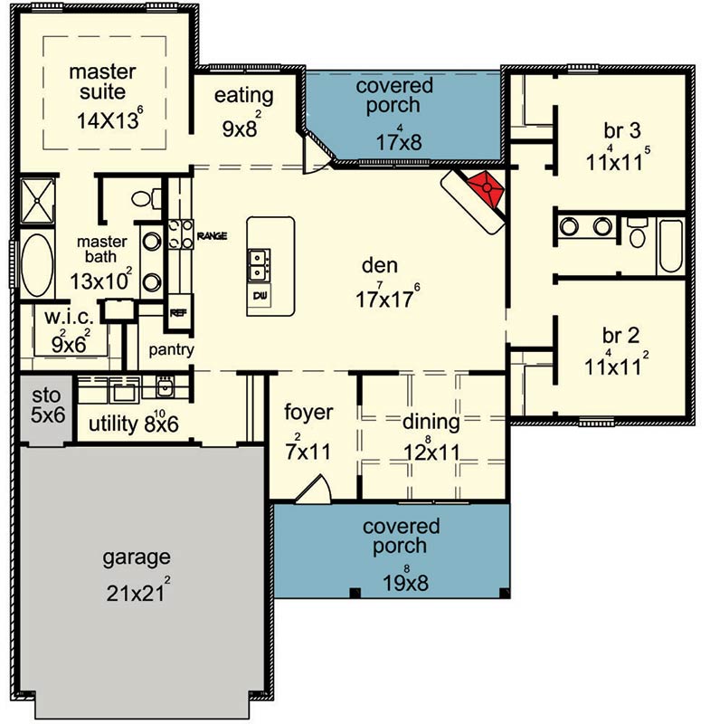 Charming Acadian House Plan with Three Bedrooms and Attached Garage - 83145DC floor plan - 