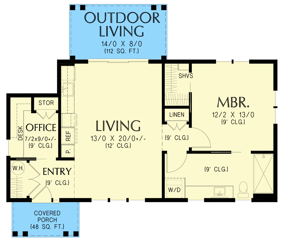 Plan 69928AM: Charming Modern Farmhouse Cottage House Plan with One Bedroom - Floor Plan - Image #5 - Cottage, Country, Farmhouse, Modern Farmhouse