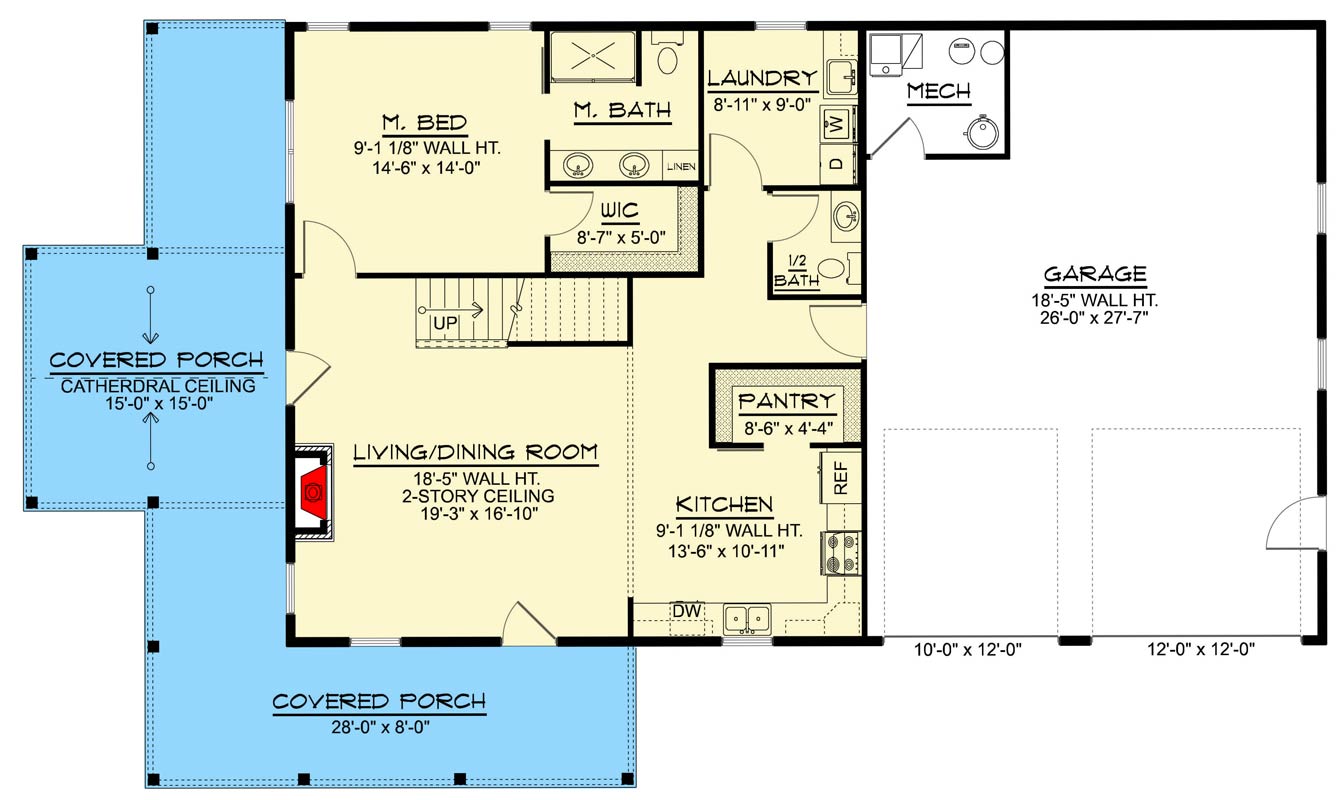 Plan 135478GRA: Charming Barndominium House Plan with Three Bedrooms and Attached Garage - Floor Plan - Main Level - Barndominium, Country, Farmhouse, New American