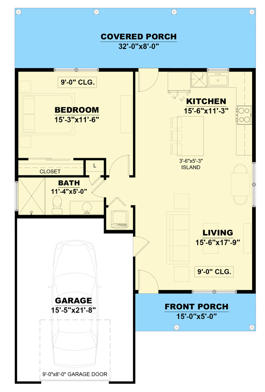 Plan 810067RBT: One-Bedroom ADU Country Farmhouse Plan with Spacious Covered Patio - Floor Plan - Image #9 - Country, Farmhouse, Modern Farmhouse, New American