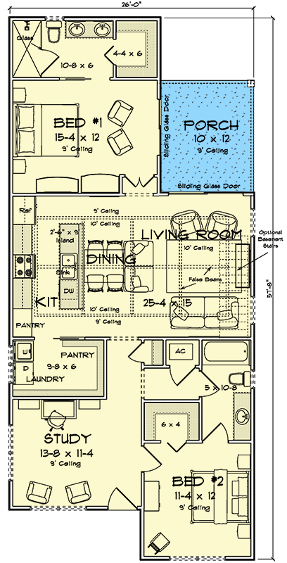 Plan 52603WM: Charming Traditional Ranch House Plan with Two Bedrooms and Study - Floor Plan - Image #19 - Ranch, Traditional
