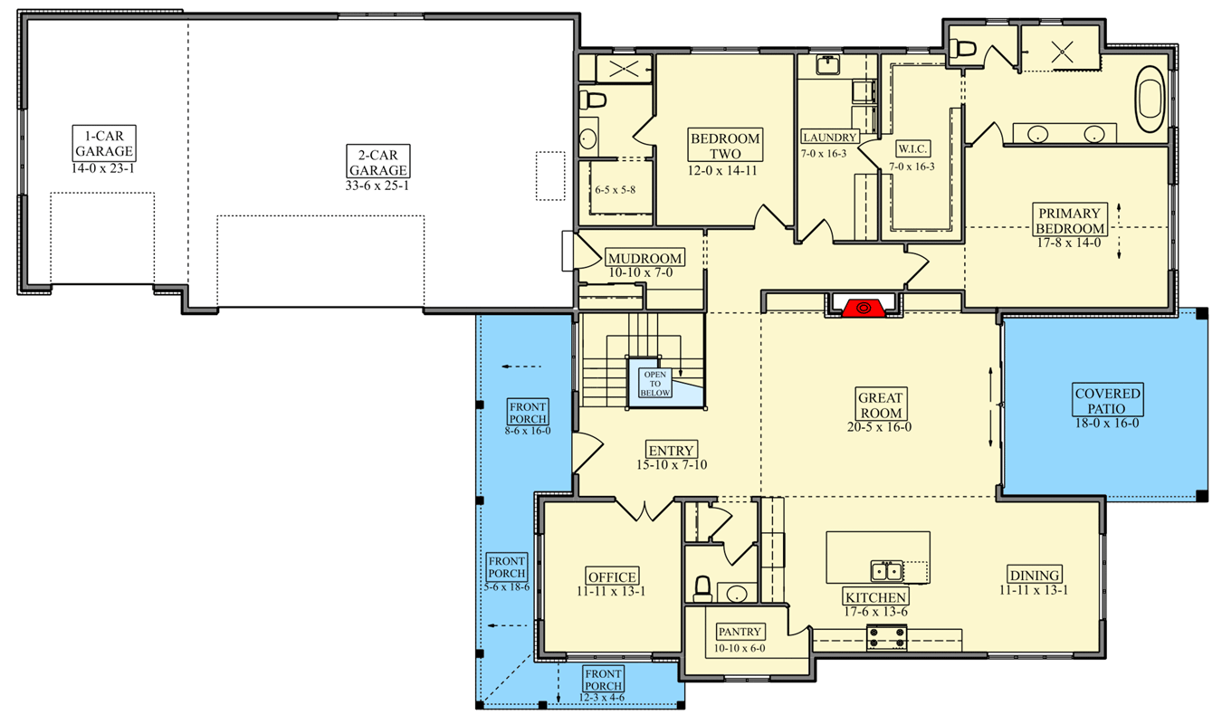 Plan 95403RW: Northwest Contemporary Ranch House Plan with Three Car Garage - Floor Plan - Main Level - Contemporary, Northwest, Ranch