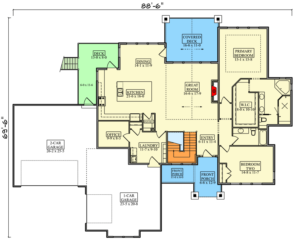Plan 95405RW: New American Farmhouse Ranch House Plan with Three Car Garage - Floor Plan - Image #3 - Farmhouse, New American, Ranch