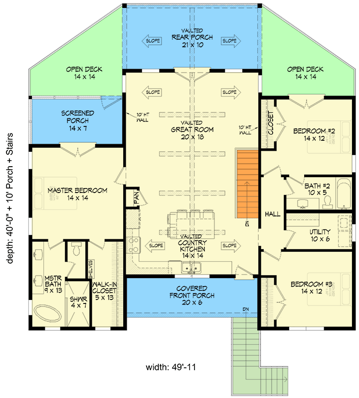 Plan 680711VR: Coastal Vacation House Plan Featuring Three Bedrooms and Two-Car Garage - Floor Plan - Image #6 - Coastal, Vacation