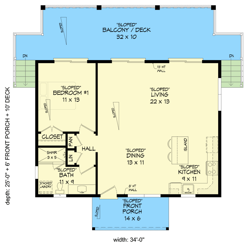 Plan 680714VR: Compact Contemporary House Plan with One Bedroom and Expansive Decking - Floor Plan - Image #4 - Contemporary, Modern
