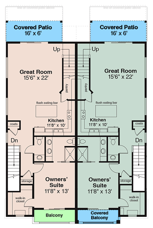 Plan 720206DA: Modern Craftsman Duplex House Plan with Three Bedrooms and Balcony - Floor Plan - Main Level - Contemporary, Craftsman, Modern