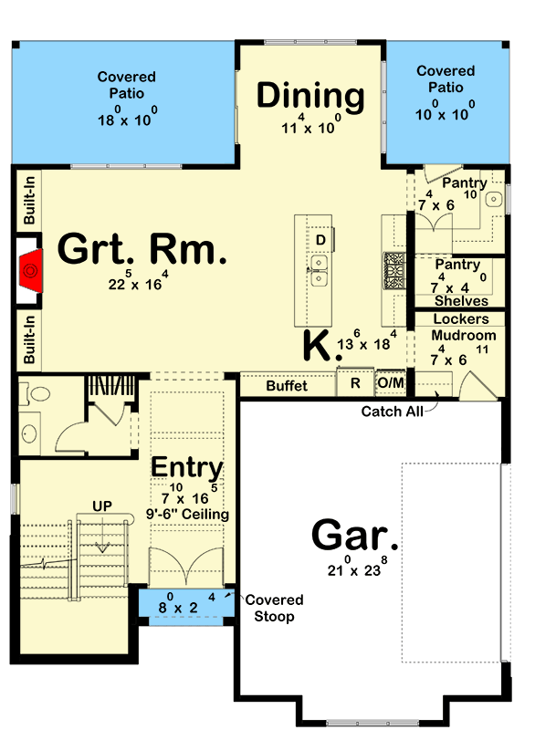 Plan 623683DJ: Modern Cottage House Plan with 4 Bedrooms and Attached Garage - Floor Plan - Main Level - Slab/Crawl Option  ($ Paid Option) - Cottage, European, Modern
