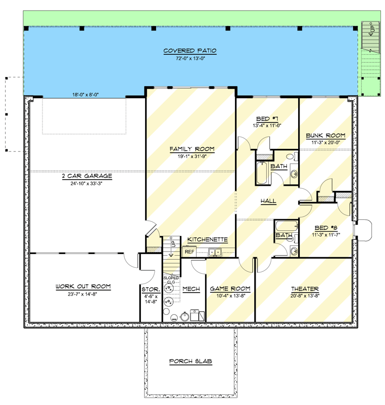Plan 135481GRA: Modern New American House Plan with Six Bedrooms and Expansive Deck - Floor Plan - Lower Level - Contemporary, Country, Craftsman, Modern, New American