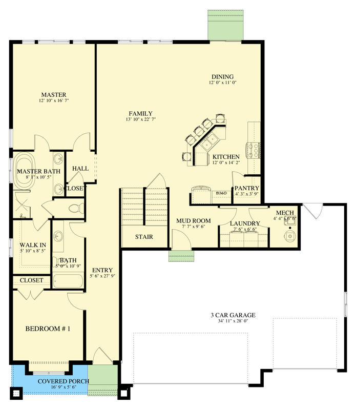 Plan 61775UT: Craftsman  House Plan with Five Bedrooms and Three-Car Garage - Floor Plan - Main Level - Craftsman