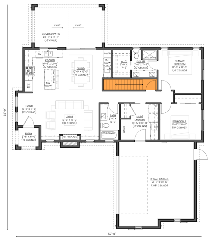 Plan 330030WLE: Charming European Cottage House Plan with Two Bedrooms and Open Layout - Floor Plan - Basement Stairs Location - Cottage, European, French Country