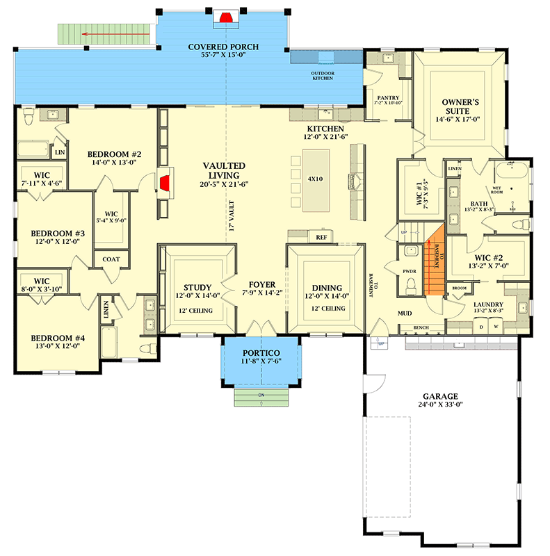 Plan 46543LA: Modern Farmhouse House Plan with 4 Bedrooms and Expansive Outdoor Living - Floor Plan - Image #4 - Craftsman, Farmhouse, Modern Farmhouse, Mountain, Transitional