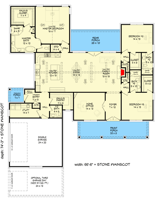 Plan 680728VR: Modern Farmhouse House Plan with Split Bedrooms and Two Story Great Room - Floor Plan - Image #11 - Modern Farmhouse, New American
