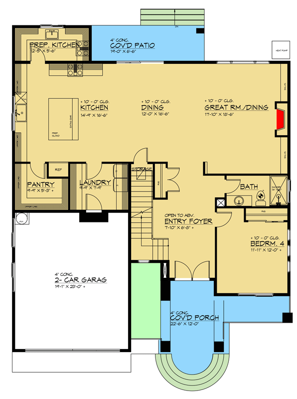 Plan 666325RAF: Contemporary Mediterranean House Plan with Four Bedrooms and Private Veranda - Floor Plan - Main Level - Contemporary, European, Mediterranean