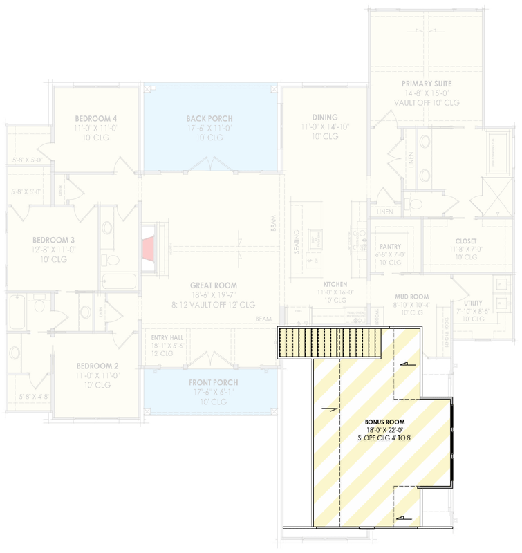 Plan 818229JSS: Modern Farmhouse House Plan with 4 Bedrooms and Bonus Room - Floor Plan - Optionally Finished Bonus Room - Country, Craftsman, European, Farmhouse, Modern Farmhouse