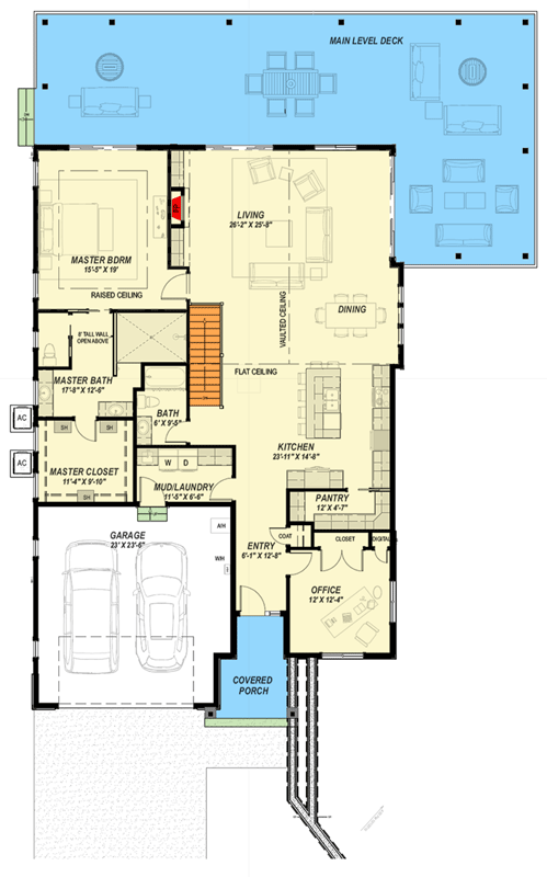 Plan 64579SC: Modern Mountain Farmhouse House Plan with 3 Bedrooms and Vaulted Ceiling - Floor Plan - Main Level - Craftsman, Modern, Modern Farmhouse, Mountain